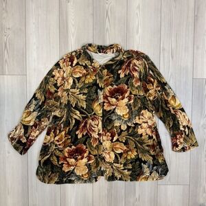 Soft Surroundings Womens 3X Icon Silk Velvet Poets Tunic Shirt Floral Top Velour
